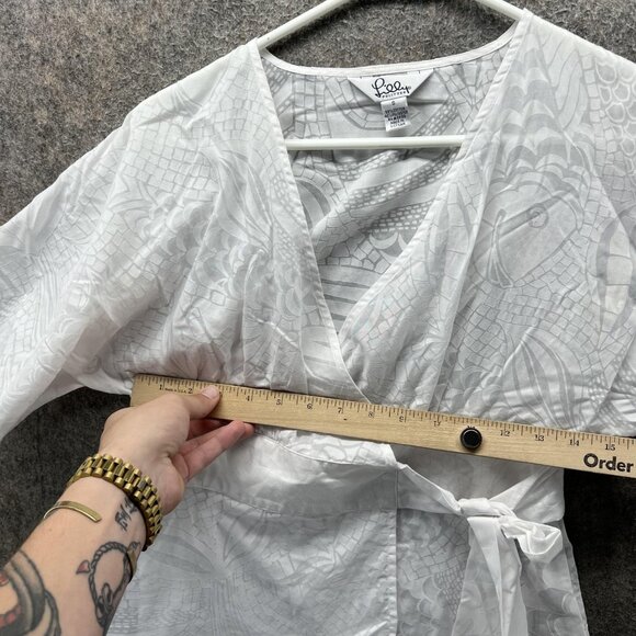 Lilly Pulitzer Blouse Womens Small White Kimono Wrap Tie Waist Top Lightweight - Picture 8 of 9